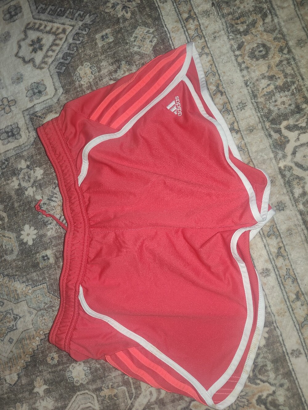 adidas Coral Pink Women’s Athletic Shorts with White Trim